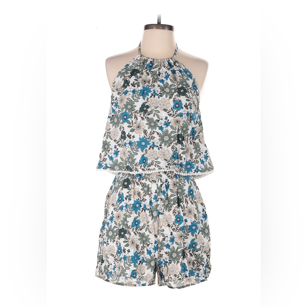 LOFT Floral Halter Romper - Blue and Gray